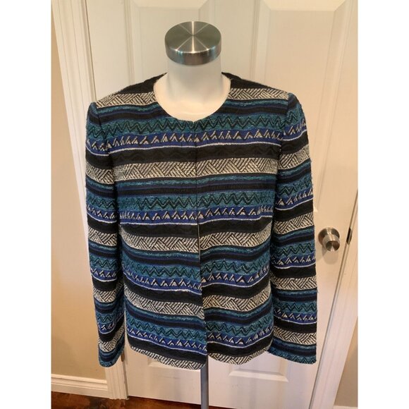 Tahari ASL Blue & Green Geometric Embroidered Jacket, Size 12 - Picture 1 of 5